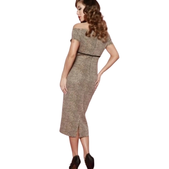 NWT Bettie Page sz 4 Queen of Pinups animal Cheetah print off shoulder dress - Picture 3 of 15